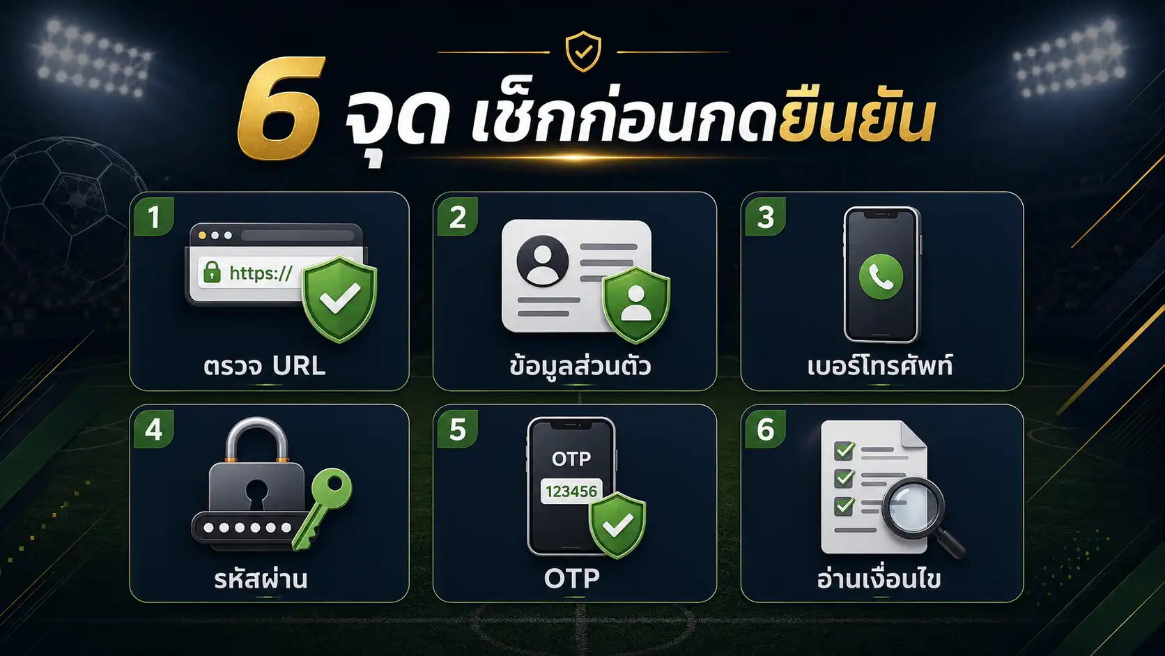 เช็กลิสต์ตรวจ URL ข้อมูล Password OTP และเงื่อนไขก่อนสมัครแทงบอล