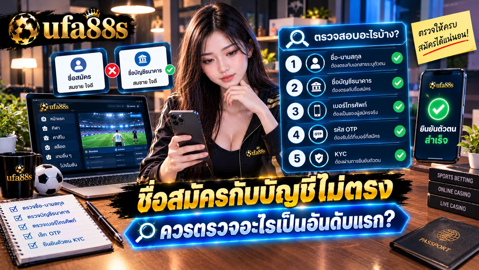 ชื่อสมัครกับบัญชีไม่ตรง