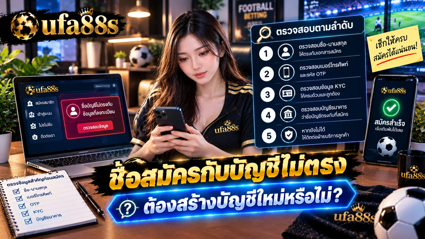 ชื่อสมัครกับบัญชีไม่ตรง